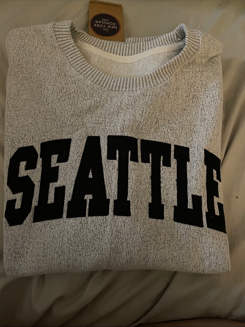 Seattle Crewneck Sweater - Light Gray with Black Lettering XL